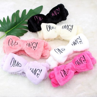 Make-up Face Wash Shower Headband Soft Velvet Style Bow-knot with embroidery Hair Wrap for Women Girl